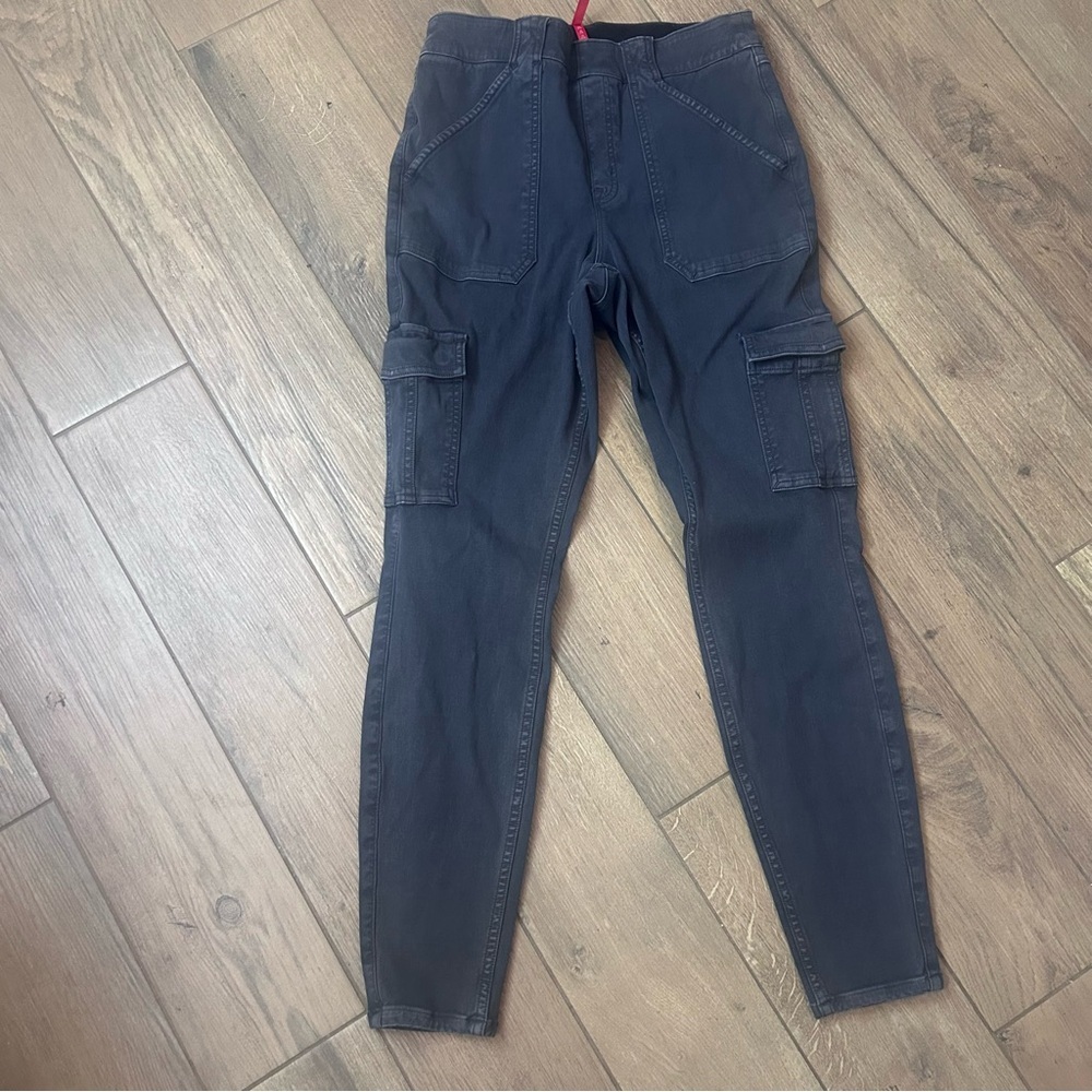 SPANX Cargo Twill Ankle Pants Women's Waist 28 Charcoal Color